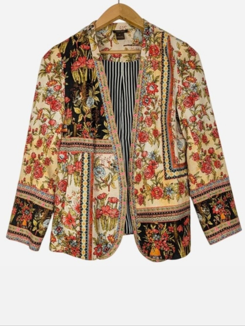 Vineet Bahl Anthropologie Floral Tapestry Jacket Cream Size Small